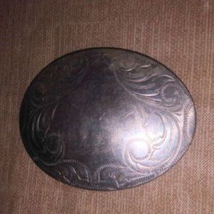 Vintage Southwestern Nickel Silver Belt Buckle with an etched Design Oval Shaped